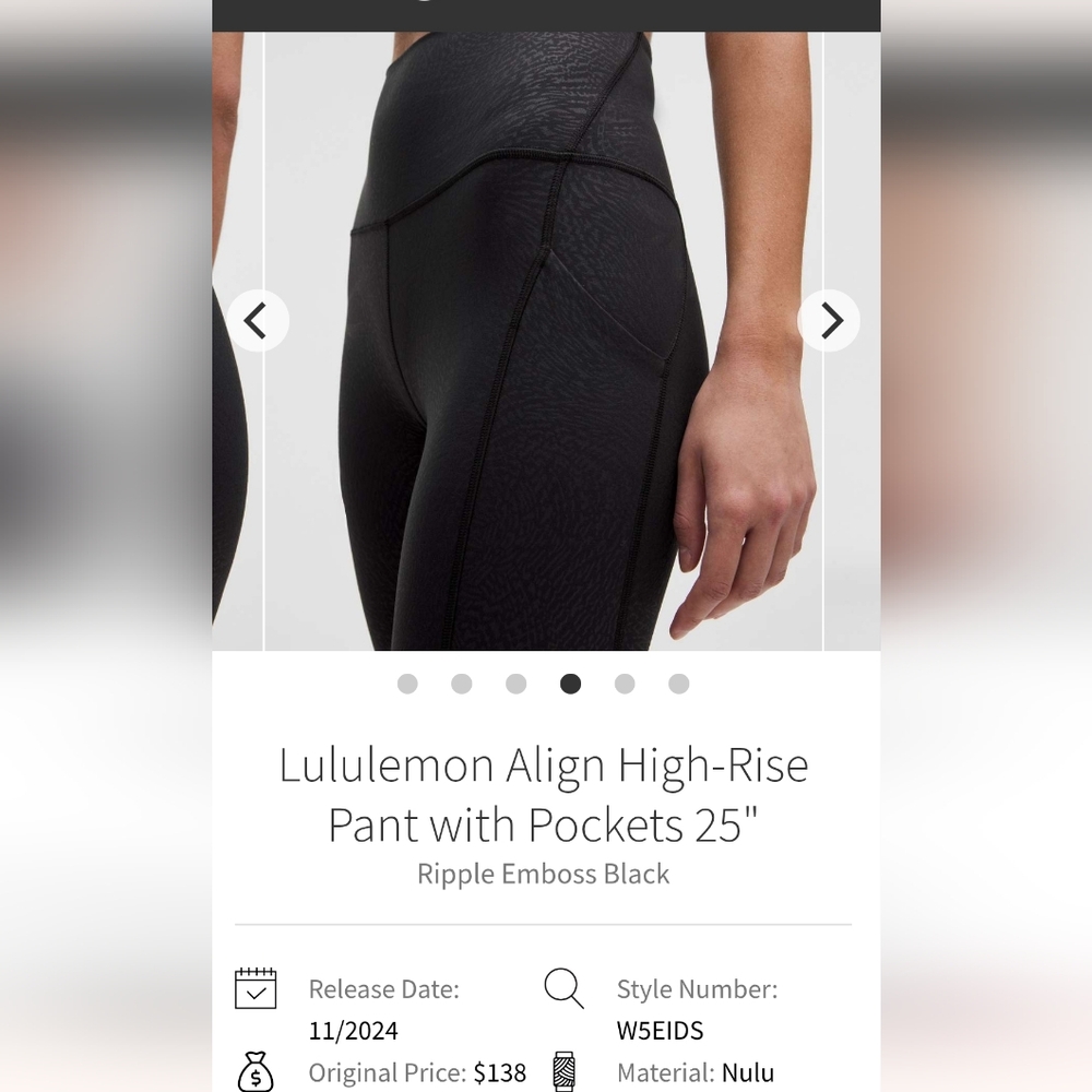 NWT Lululemon Hr 25in Align W/pockets Ripple Emboss Black Leggings Sz 12